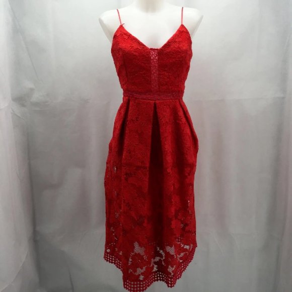 Nicholas Red Roleau Ball Pleated Lace Dress Small - Picture 4 of 10